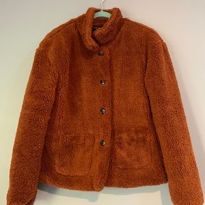 Teddy Bear Button Up Puffy Jacket Rust Color Size XL Few Moda New York L…